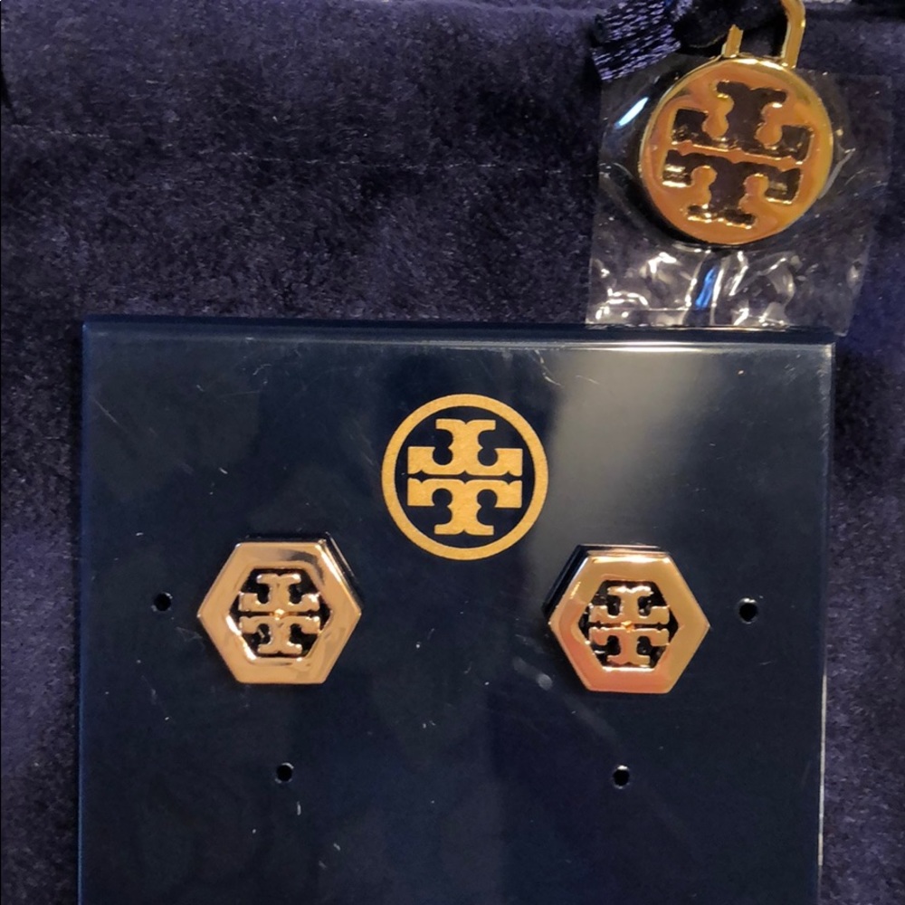 Tory Burch Hex logo stud Rose gold earrings